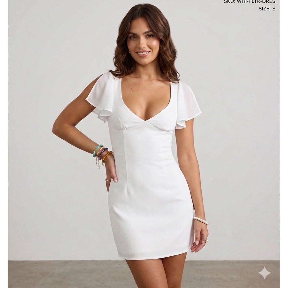 Princess Polly Florie Corset Flutter Sleeve Mini Dress V-Neck PD023552-WHT US 4